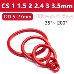 50pcs Red Silicone O Ring CS 1 1.5 2 2.4 3 3.5mm OD 5-27mm Food Grade Waterproof Washer Rubber Insulated Round Seal Gasket VMQ