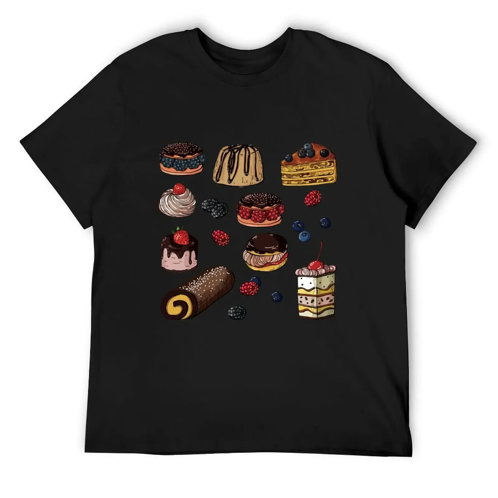 Assorted Chocolate & Berries Cakes Pattern T-Shirt oversized t shirt summer tops t shirts for men