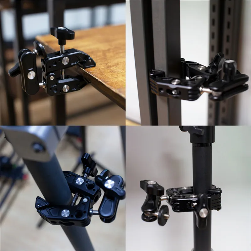 Super Camera Clamp Mount Double Socket Arm 1/4" Ball Head Adapter for GoPro 11 10 9 8 DJI Action Insta360 X3 DSLR Digital Camera