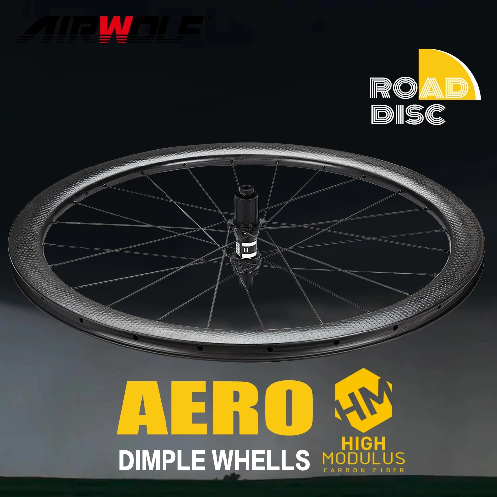 Airwolf Road Wheels Carbon Wheelset Disc Brake 700c 45MM Clincher Road Bike Wheelset With DT350 DT240s Center Lock Carbon Rim