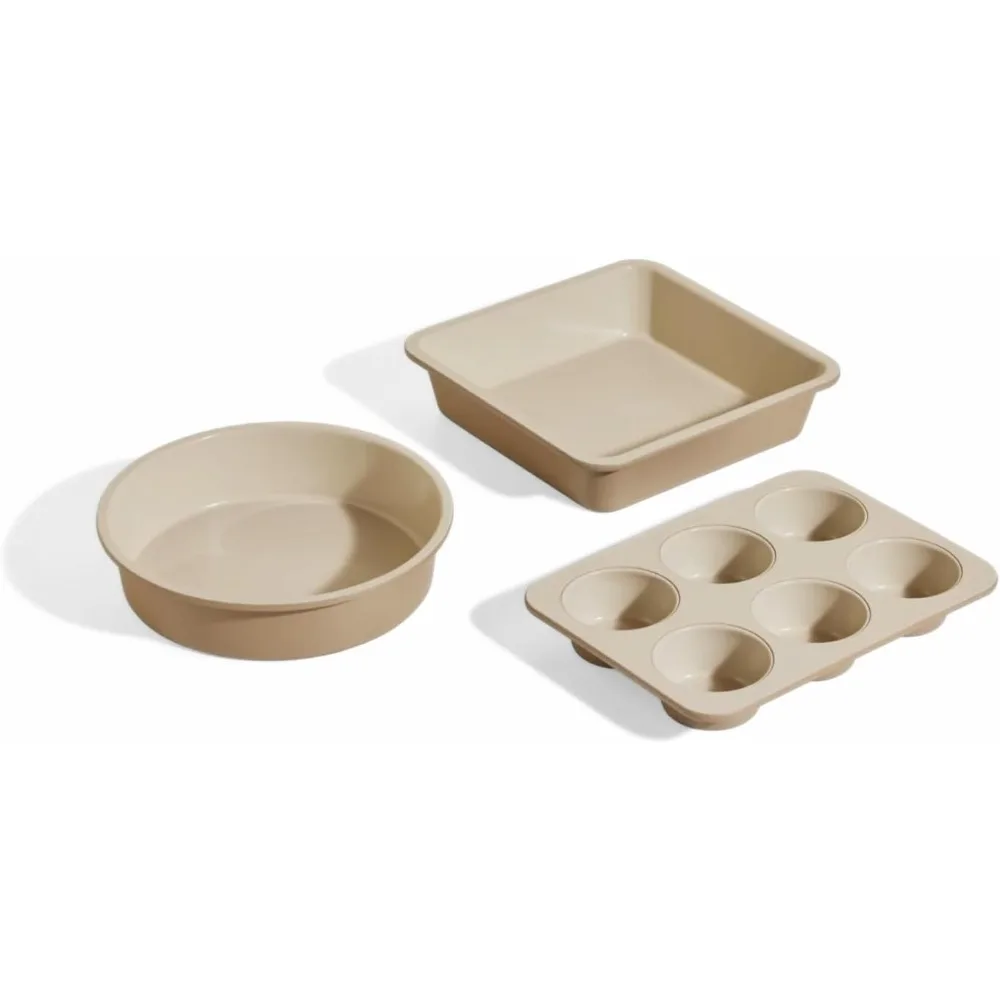 

Our Place Wonder Oven Baker’s Kit – 3-Piece Toxin-Free Ceramic Nonstick Bakeware Set (8” Round, 8” Square, 6-Cup Muffin Pan) - O