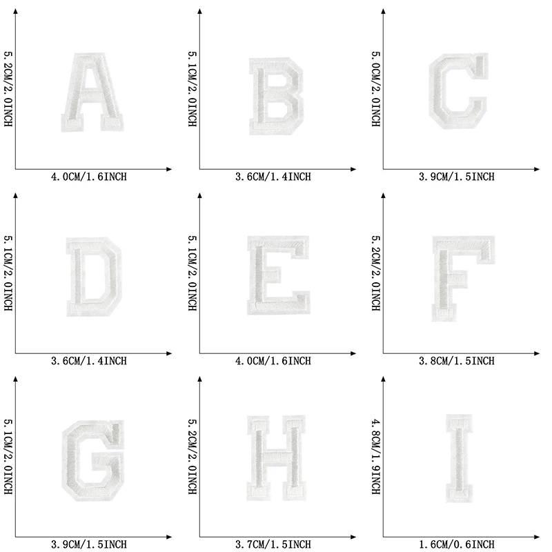 26 Stück Buchstaben Eisen Patch für Kleidung weißes Alphabet bestickt thermoadhäsive Aufkleber zum Aufnähen Pack Diy Stoff Kinder Jacke – Detail 2