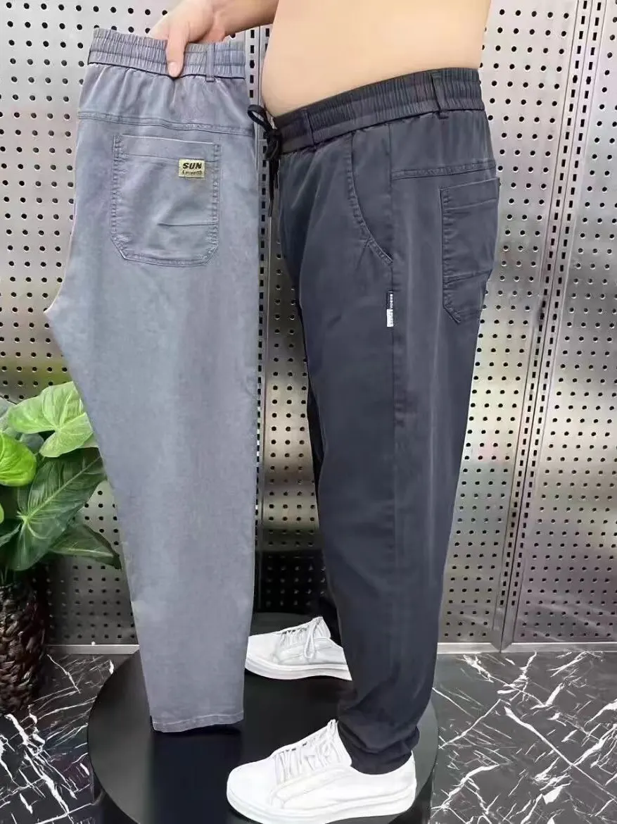 

Elastic Men's Jeans Loose Fit Straight Leg Workwear Trousers Wear Resistant Casual Long Pants for Young Men