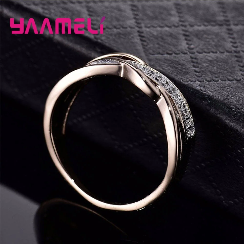 Twisted Real True Lover Eternity Rings Top Quality 925 Sterling Silver Austrian Crystal Wedding Engagement Women Men Accessories
