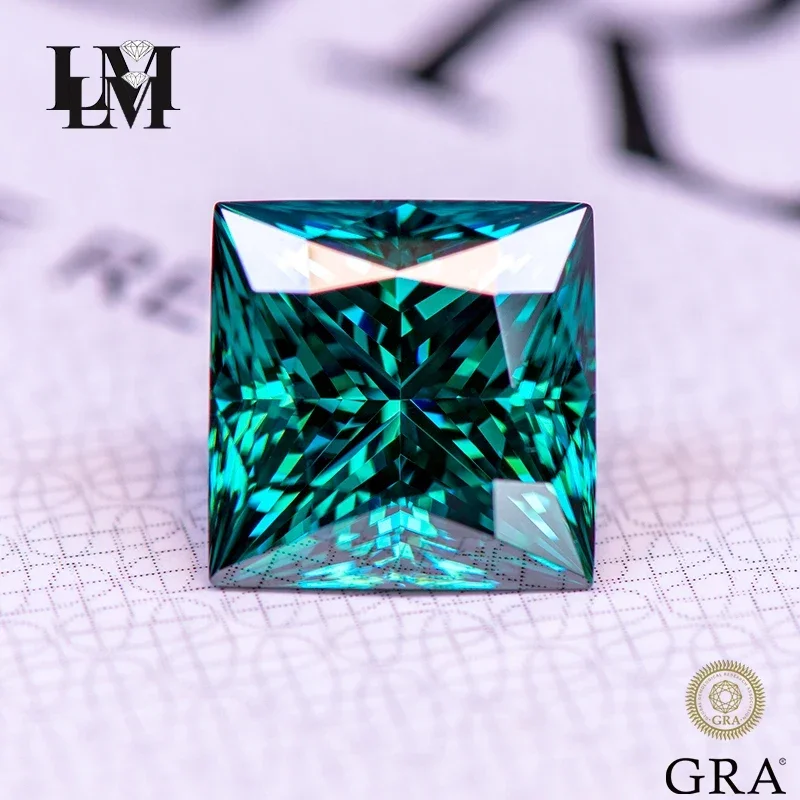 

Moissanite Gemstone Princess Cut Natural Color Emerald Green GRA Authentication Lab Grown Diamond Charms Women Jewelry Making