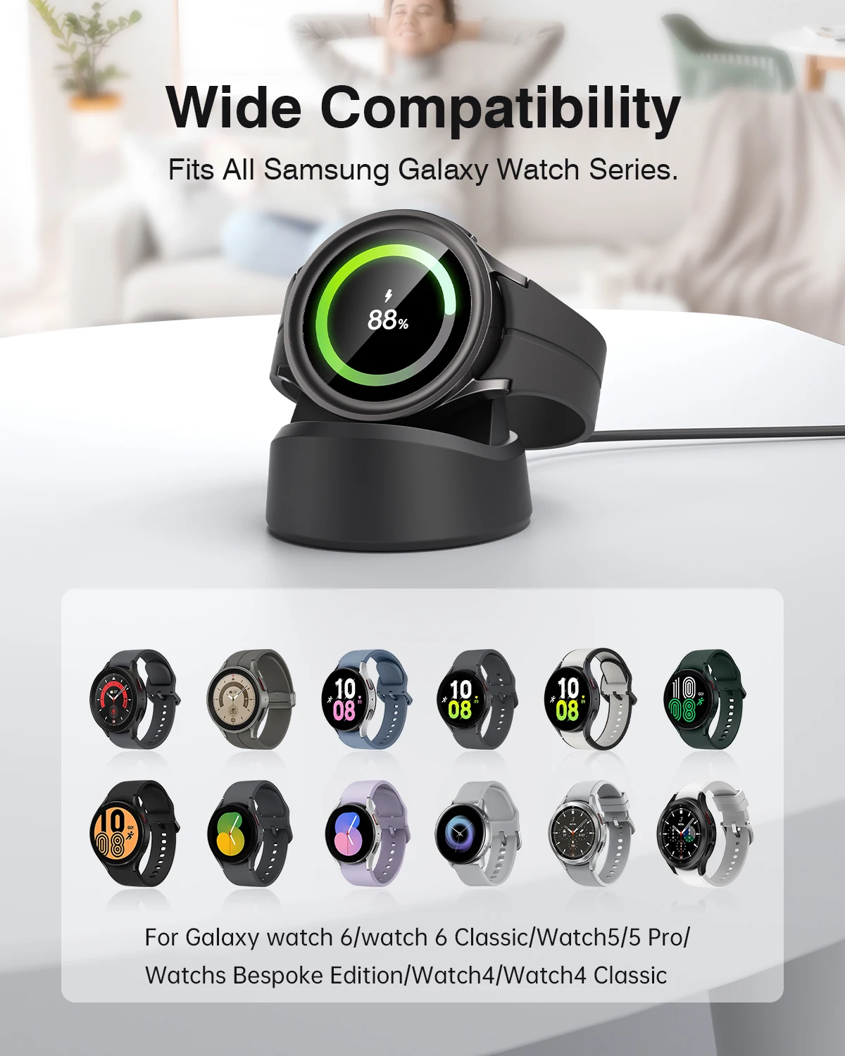 Wireless Charger For  Samsung Galaxy Watch 6/6 Classic Type C Fast Charging Dock Station For Galaxy Watch 5 Pro/5/4/3/Active 2