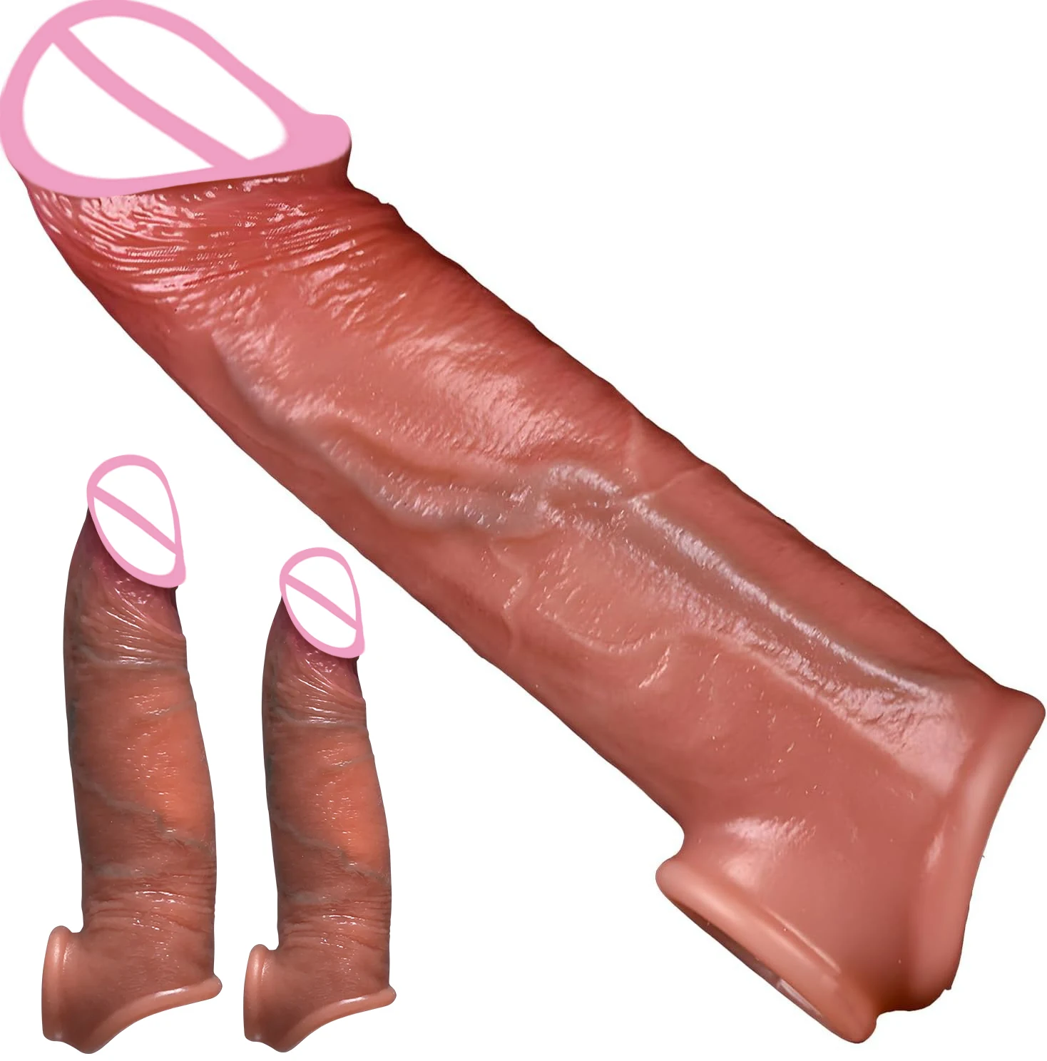 Realistic Super Huge Penis Sleeve Big Dildo Growth Penis Delayed Ejection Extend Penis Reusable Enlarger Silicone Condom Male Se