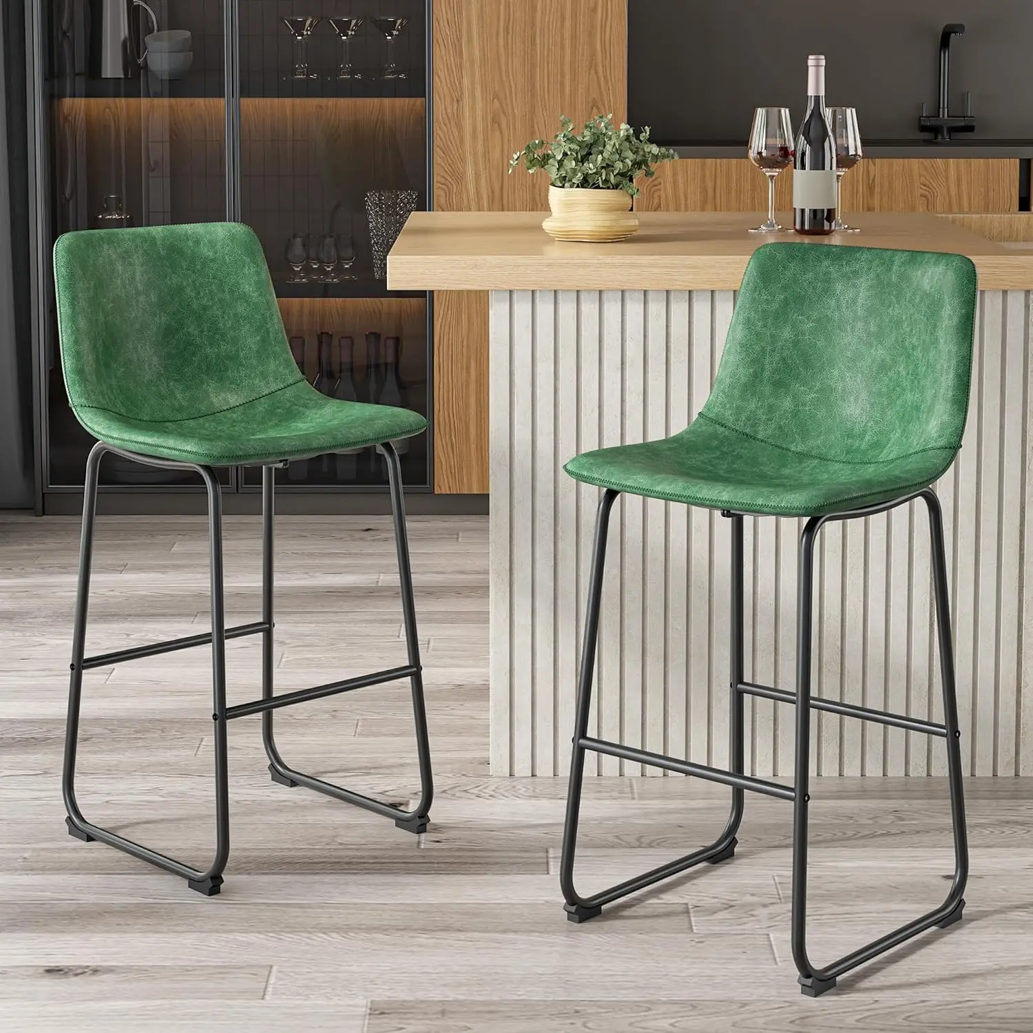 

Bar Stools Set Of 2, 30 H Counter Height Bar Stools With Back, Modern Faux Leather Bar Stool With Metal Legs And Footrest,