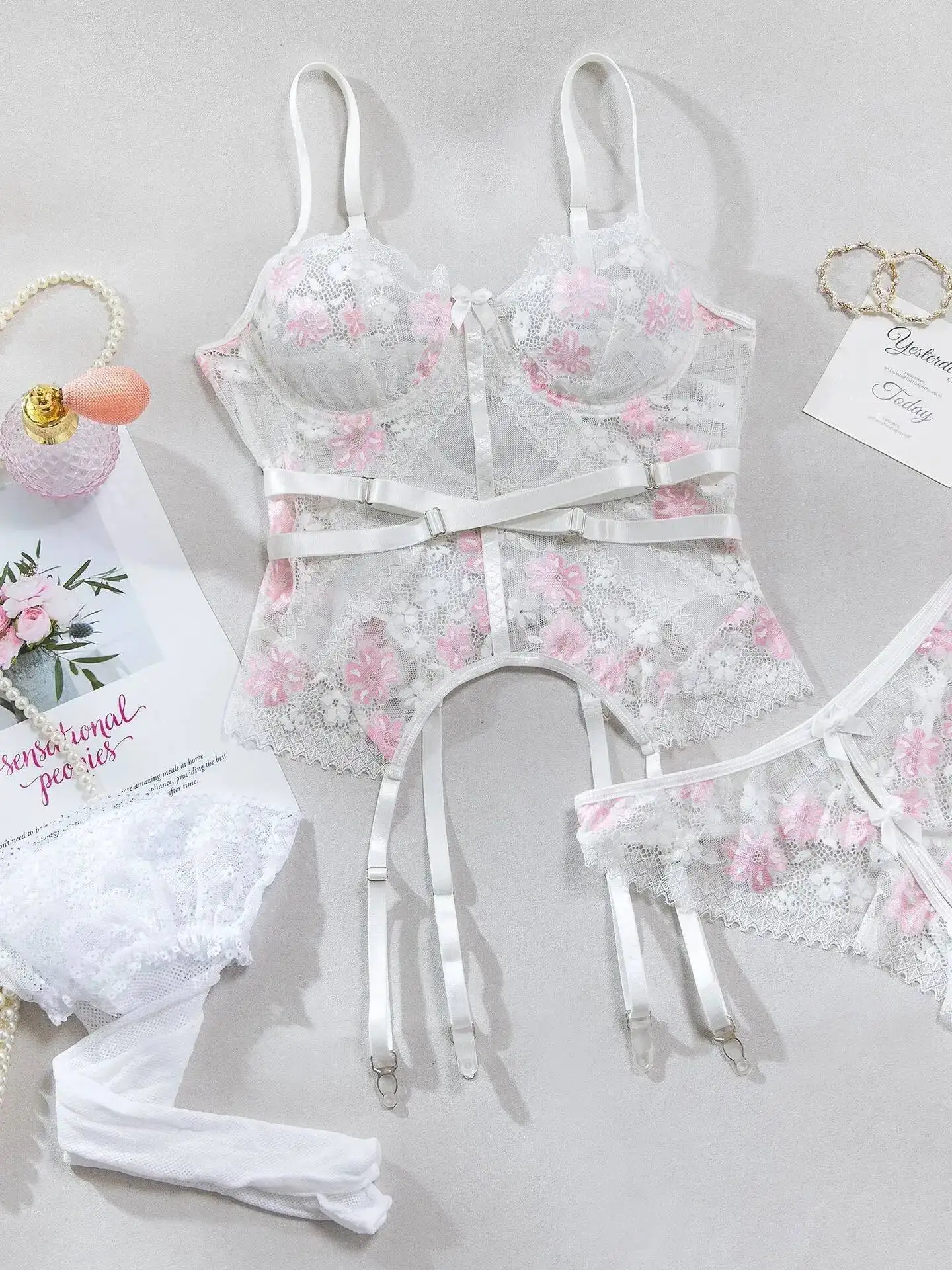 레이스 플라워 엘라스틱 섹시 팬티 홀로우 섹시 여성 바디수트 홈웨어 백리스 딥 V 슬리브리스 투명 바디수트 0HO8