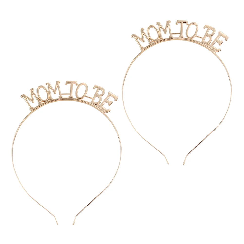 

2 Pcs Head Band Wedding Hair Hoop Party Headband MOM TO BE Alloy Costume Headwear Golden Mother