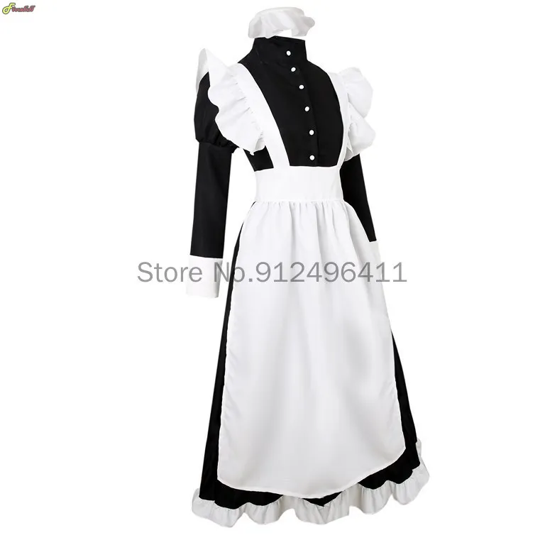 Women Halloween Costume Maid Dress Cosplay Animation World Cafeteria Cafe Dress Long Maid Black and White Dress Masculin Costume