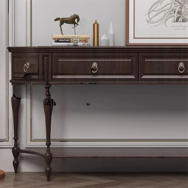 solid wood light luxury entrance cabinet, sofa back few side cabinets against the wall