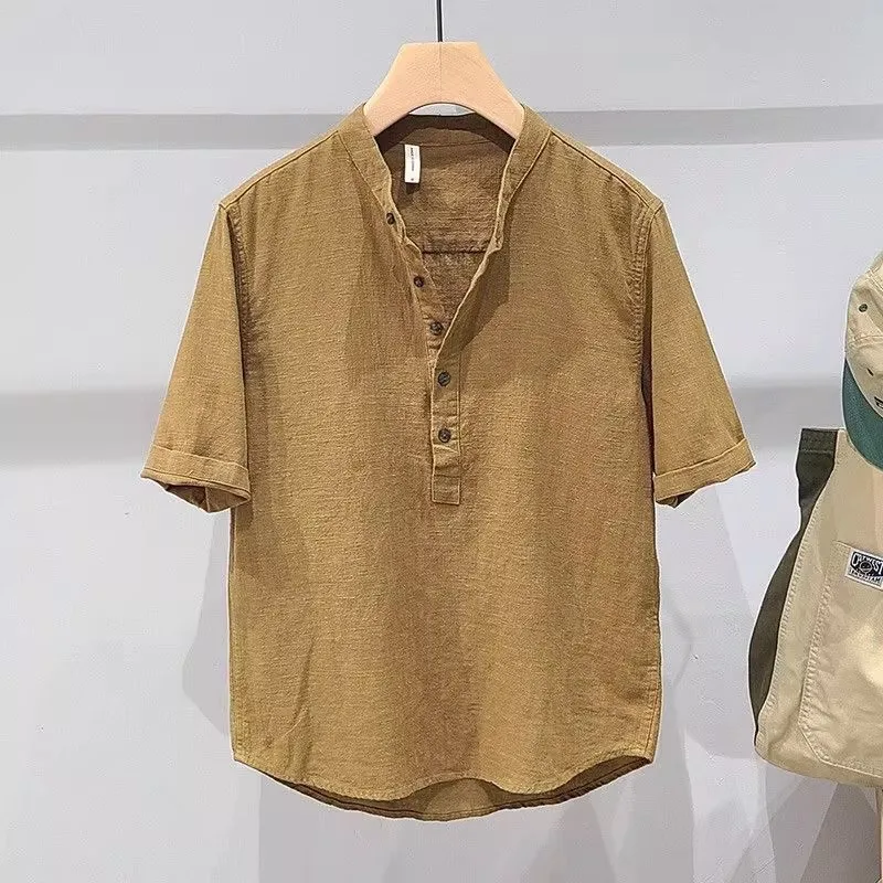 Linen Short Sleeve T-Shirt Men's Summer Lightweight Breathable Loose Casual Sweatshirt Thin Model Comfortable Loose Fit T-Shirt