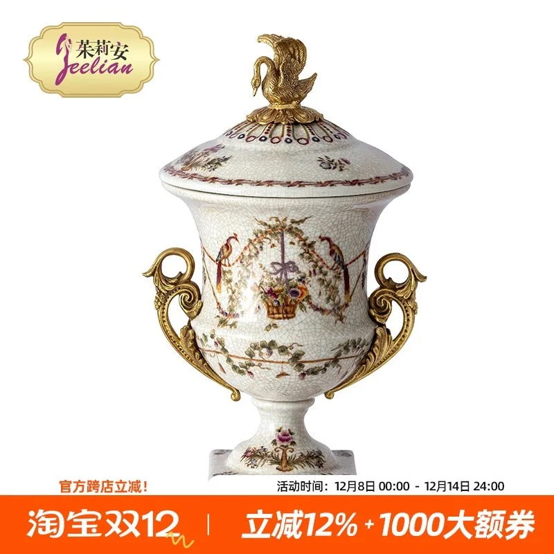 Julian French art painted flower ceramic relief cover altar exquisite living room desktop flower pot decorative ornament