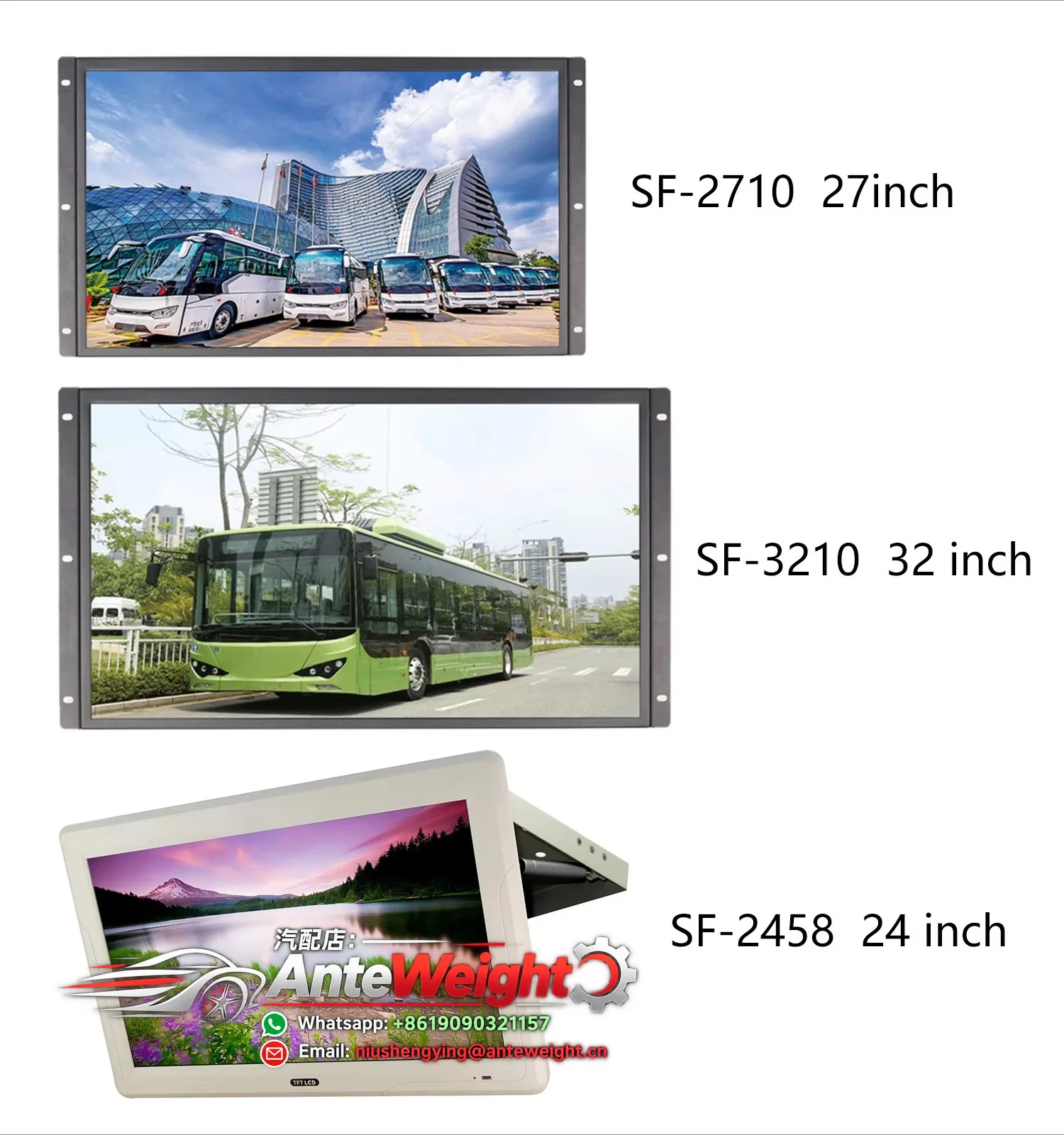 21.5 Inch 1080P Wall Mounted Bus Monitor Video Input Vehicle LCD Video Display Screen RV Monitor