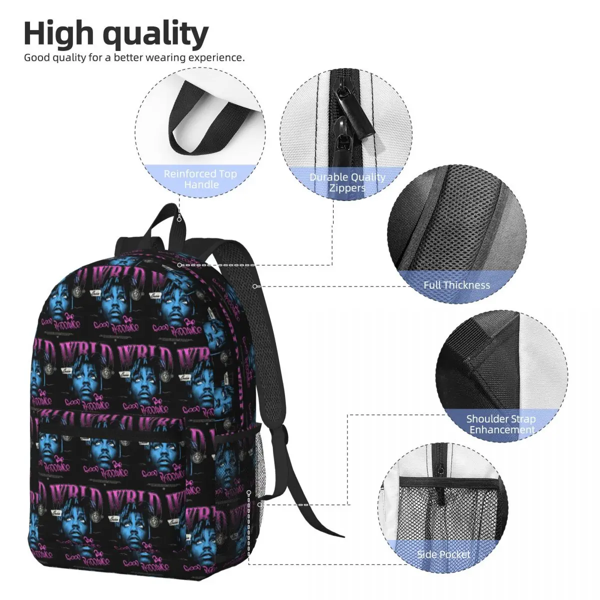Juice Wrld Streetwear Backpack Boys Girls BookBag Kids School Bag Computer Shoulder Bags for Men Women