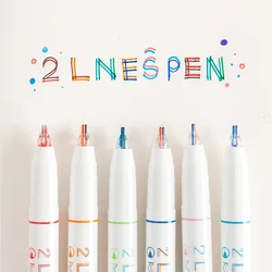 6pcs Double color Line Stereo Effect Colorful marker Pens, Single head dual color, Kawaii Fluorescent Color Pens