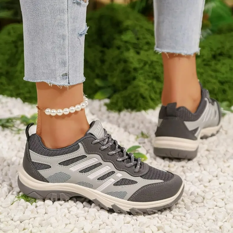 Outdoor-Marken-Wanderschuhe für Damen in Übergröße, Modische Niedriggeschnittene Bequeme Flache Schuhe, Rutschfeste Atmungsaktive Schnürschuhe – Detail 4
