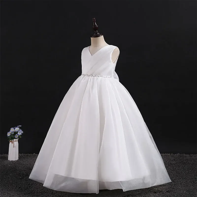 Vestidos longos de tule para crianças, elegante vestido de princesa para meninas adolescentes, traje de dama de honra infantil, baile e vestidos, 3 a 12 anos, novo, 2024