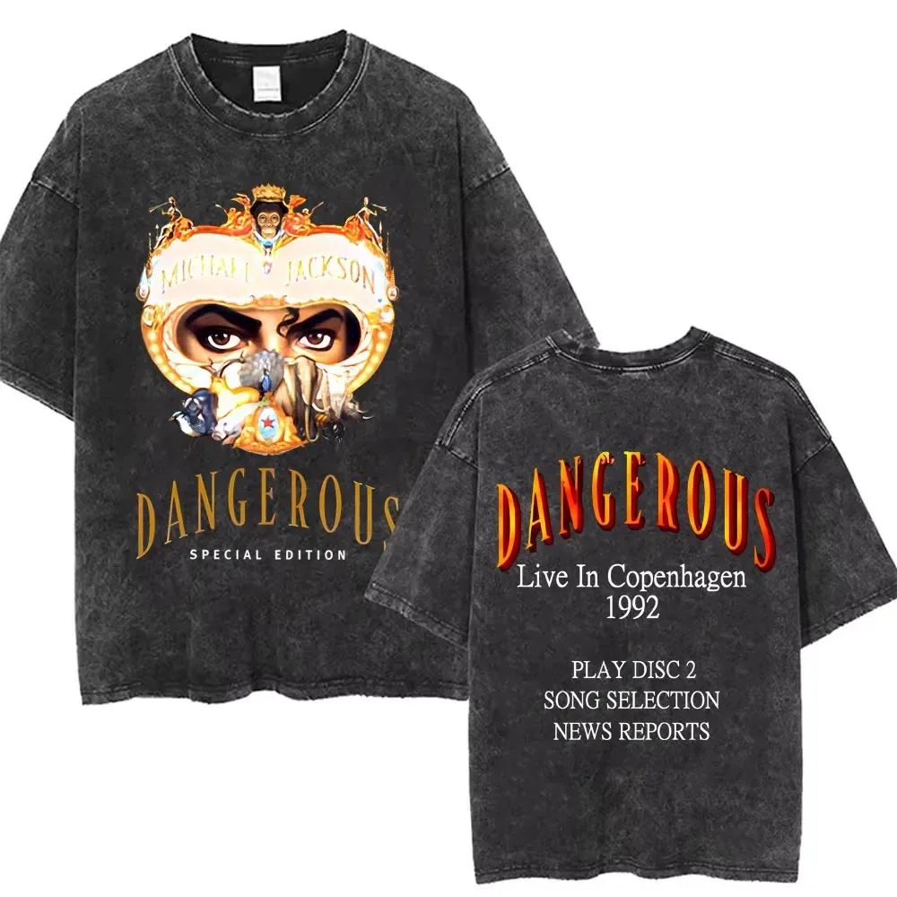 Acid Washed Oversized Michael Jackson King of Pop Graphic T-shirt Men Women Fashion Streetwear Rock T-shirt Female Male Clothing
