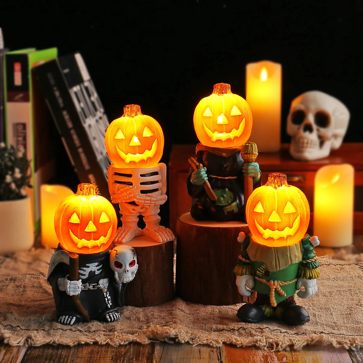 

Halloween Pumpkin Dwarf Horror Led Light Pumpkin Head Dwarf Decoration Ornament Desk Decoration Pumpkin Ornament