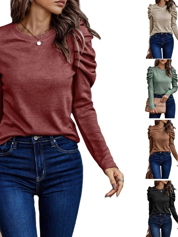 

Street Sle Long Sve round Ne Bubble Sve Top Женская футболка премиум-класса Удобная дышащая универсальная цветная футболка