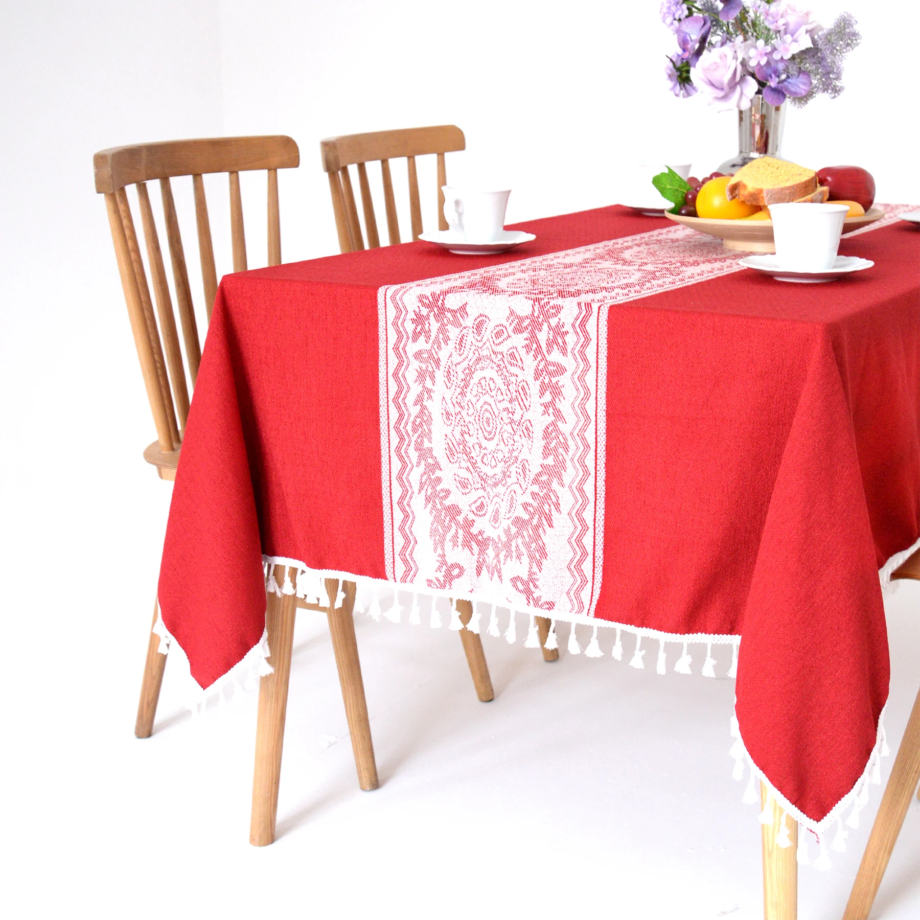 

Christmas Tablecloth for 6 Foot Rectangule Tables, Linen Cotton Table Cloth Washable Tablecloths with Tassels, Durable Table Cov