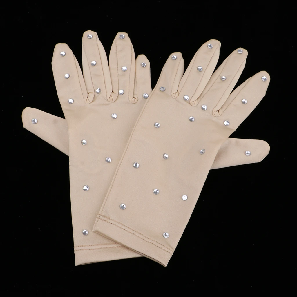 Guantes elásticos para mujer, guantes con diamantes de imitación para patinaje artístico sobre hielo, competición, espectáculo de rendimiento