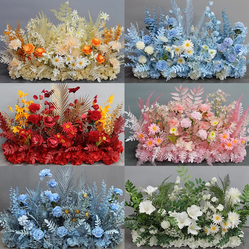 

Rose Flower Row Wedding Silk Table Floral Commercial Plaza Partition Hotel Scene Layout Floor Flowers Decor
