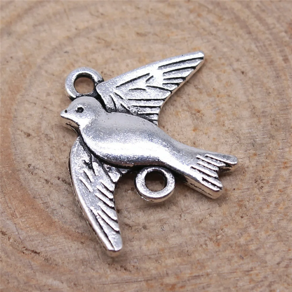 10Pcs Charms Swallow Connector Bird Link 21x17mm Tibetan Bronze Silver Color Pendants Crafts Making Findings Antique DIY Jewelry