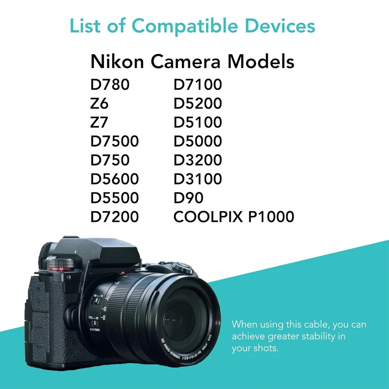 2.5มม.-N3/MC-DC2รีโมทคอนโทรลชัตเตอร์เชื่อมต่อสายเคเบิลสำหรับ Nikon D7500 D7200 D5600 D5500 D3300 D750พิกเซล D610 TW-283 T3 T8