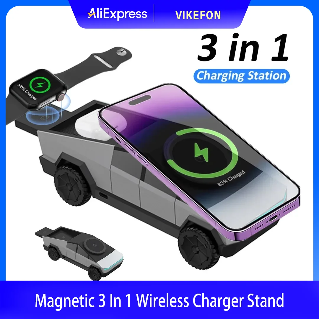 

Desktop 3 In 1 Magnetic Wireless Charger For iPhone 16~12 Smasung Apple Watch 10-2 SE Galaxy Watch 7/6/5/4 AirPods Pro Buds 3/2