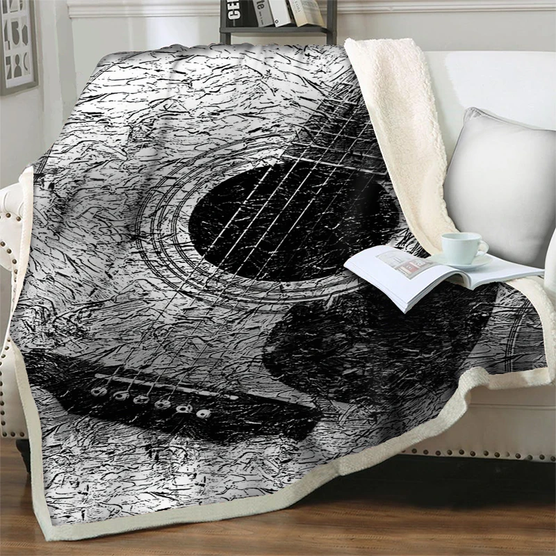 

Retro Guitar 3D Printing Sherpa Fleece Blanket Easy Wash Travel Picnic Thick Quilt Nap Cover Plush Throw Blankets for Beds Couch