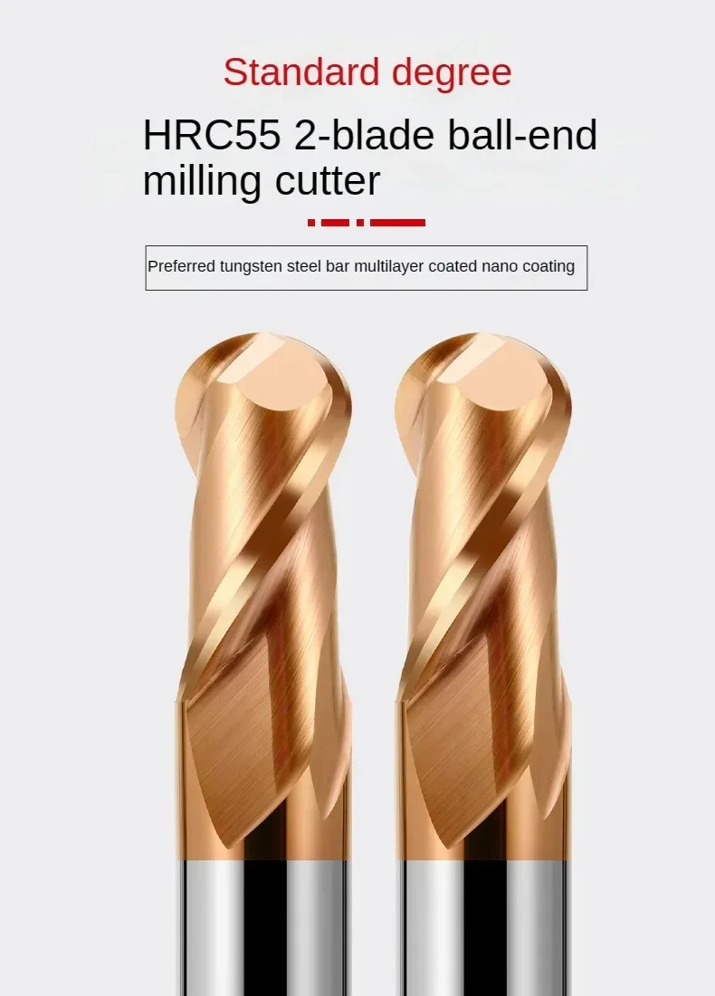 HRC55 2 Flute Ball Nose End Mill R0.5 Carbide Milling Cutter Coated Radius Router Bit CNC Router Bit Metal Cutter Milling Tools