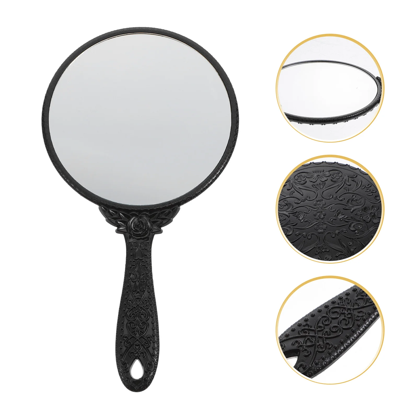 กระจกมือถือสไตล์เรโทร พื้นผิวสะท้อนแสงความละเอียดสูง ด้ามจับตามหลักสรีรศาสตร์ กระจกพกพาสำหรับใช้ในชีวิตประจำวัน ของขวัญ