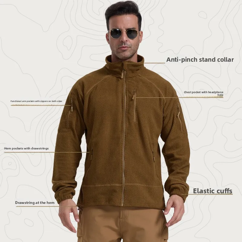 Football Cap Fleece Outdoor Cycling Hiking Fishing, Camping Sport, Stand-up Collar Fleece Jacket, Tactical Warm-weather Coat