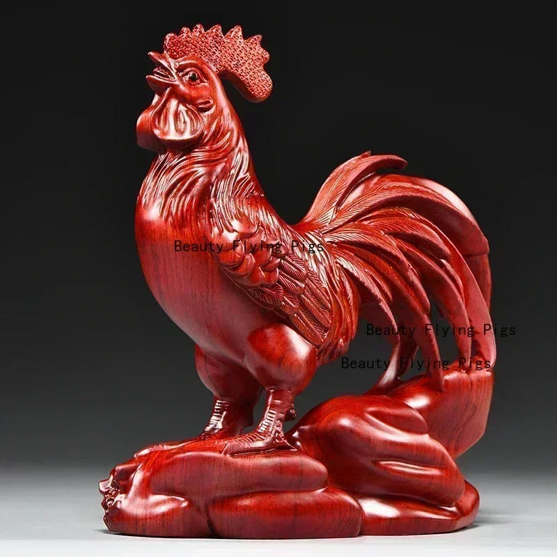 Rooster Figurine wooden Good Luck Chicken Statue Feng Shui Ornament for Home Office Collection Decoration Comfy Hour Farmhouse