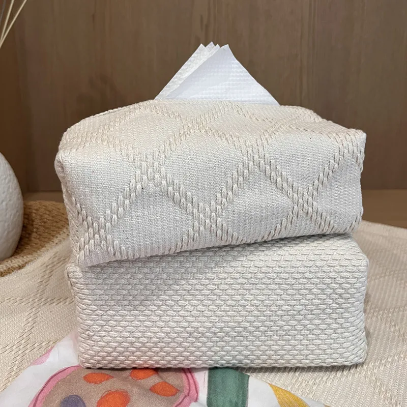 Delicate Sewing Line Large Capacity Cuboid Fabric Paper Towel Storage Baosen Series Canvas Lin Pattern Paper Box Tissue Cover