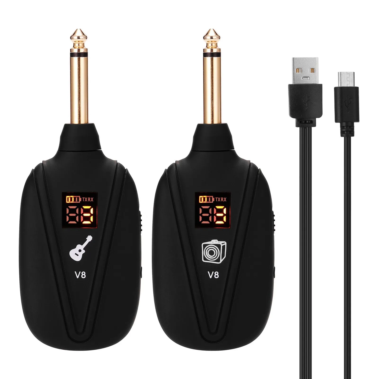STLF V-8 sistema de guitarra inalámbrico recargable 4 canales transmisor receptor de guitarra conjunto guitarra eléctrica pastilla de bajo