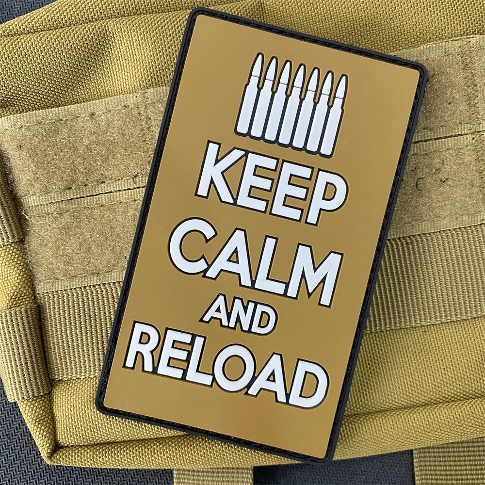 Keep Calm & Reload Rubber PVC Patches Voodoo Tactical VDT07- 0979016000   Plecak taktyczny naklejki morale Bullet odznaka wojskowa