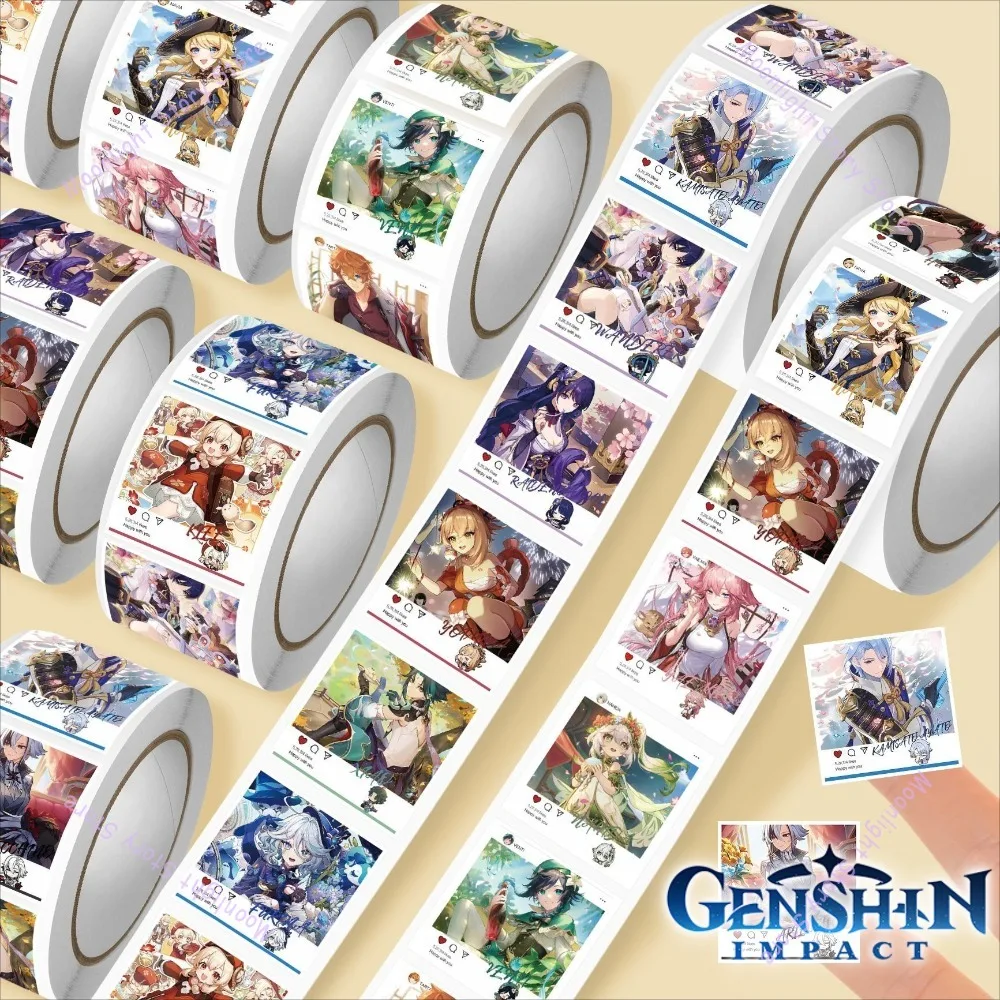 Genshin Impact Games Merch ملصقات التمرير Paimon Hu Tao Zhongli Raiden Shogun Venti زينة مجلة ملصقات الختم