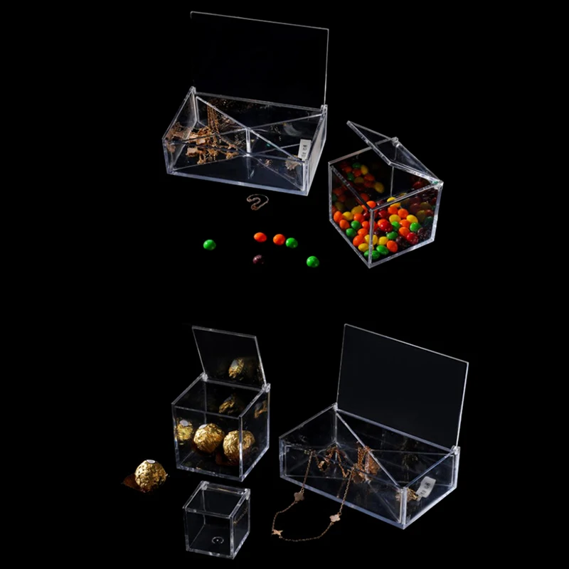 Clear Acrylic Cube Box Flip-top Storage Box Home Candy Nuts Container Jewellery Beads Case Gift Packing Organizer