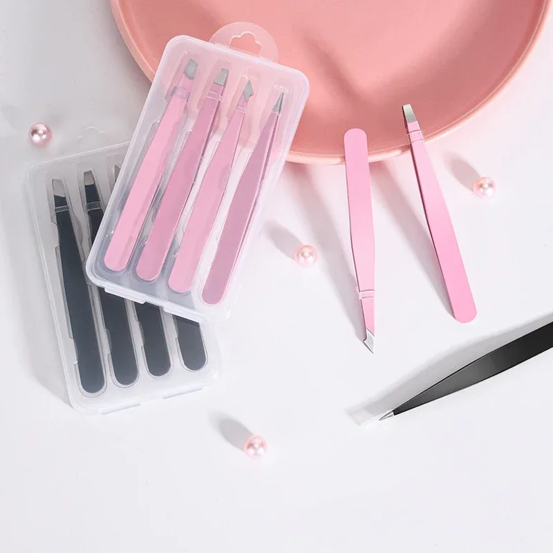 الحاجب الملقط الشعر الجمال الشعر الناعم الوردي 2/4 قطعة عالية الجودة بولير الفولاذ المقاوم للصدأ مائل الحاجب كليب إزالة أدوات ماكياج