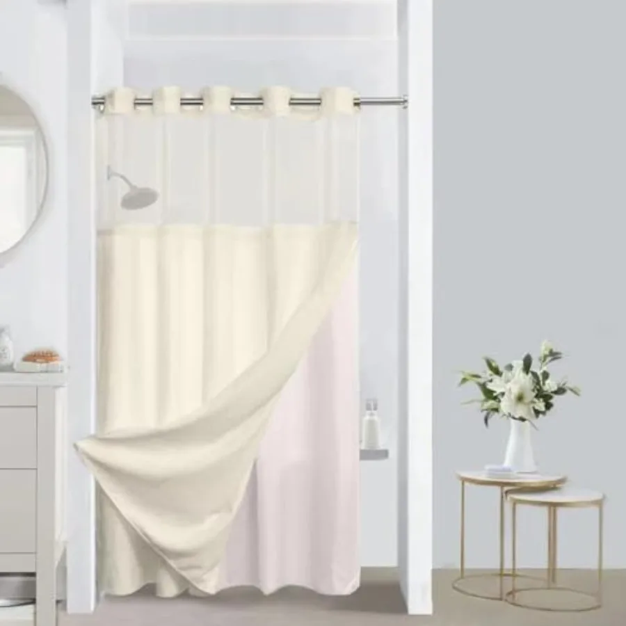 

No Hooks Required Waffle Weave Shower Curtain with Snap in Liner-Hotel Grade Waterproof and Mesh Top Window Spa Like Small Stal