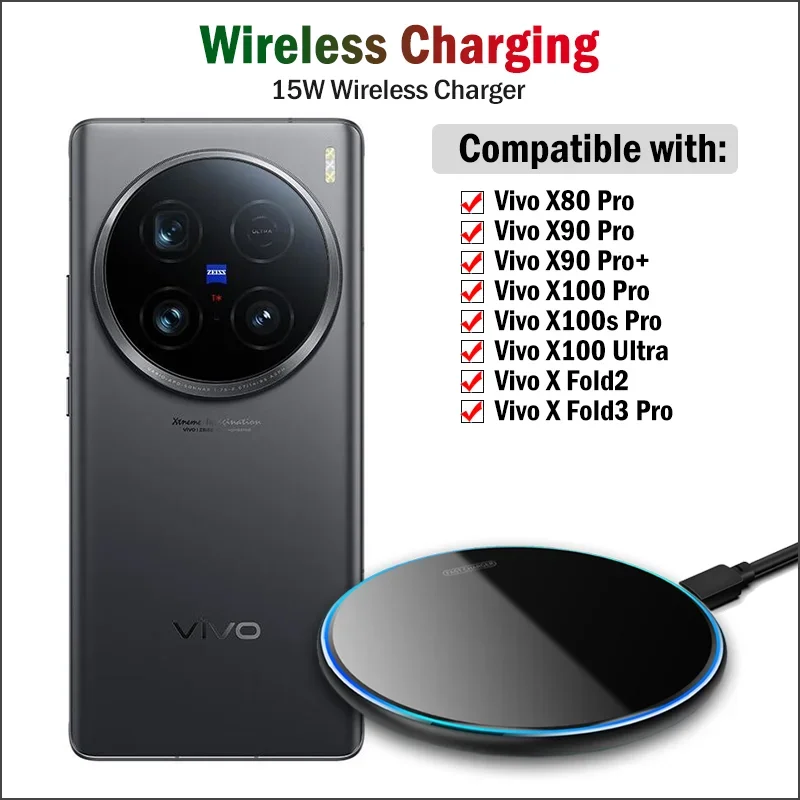 

15W Fast Wireless Charger for Vivo X80 Pro/X90 Pro/X100 Pro/X100s Pro/X100 Ultra/X Fold3 Pro Wireless Charging with Type-C Cable