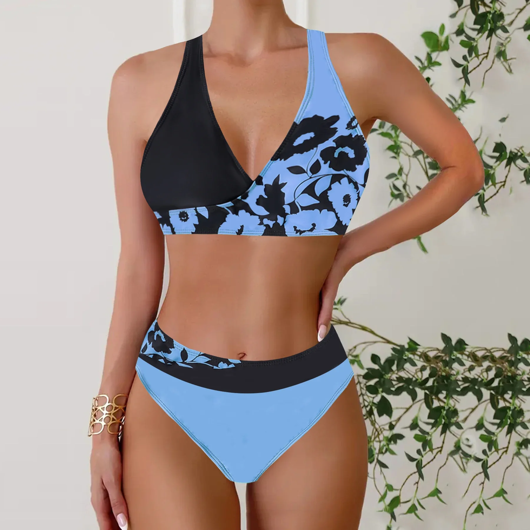 Two Piece Women's Tropical Print Bikini Set Summer Vacation Swimsuit Lady Print Tankini Tops  Summer Beach Swimwear