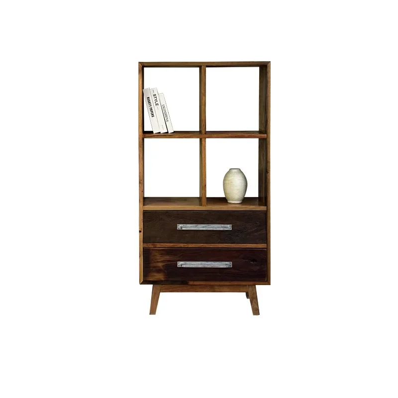 Wabi Sandy Wind Solid Wood Display Stand Bed and Breakfast Living Room Floor Elm Bookcase Storage Storage Cabinet Simple Househo