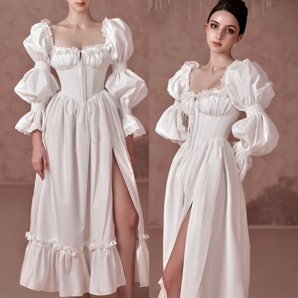 

Customized Formal Jersey Evening Dress Exquisite Square Collar Prom Dresses Temperament Long Sleeves Special Occasion Gowns