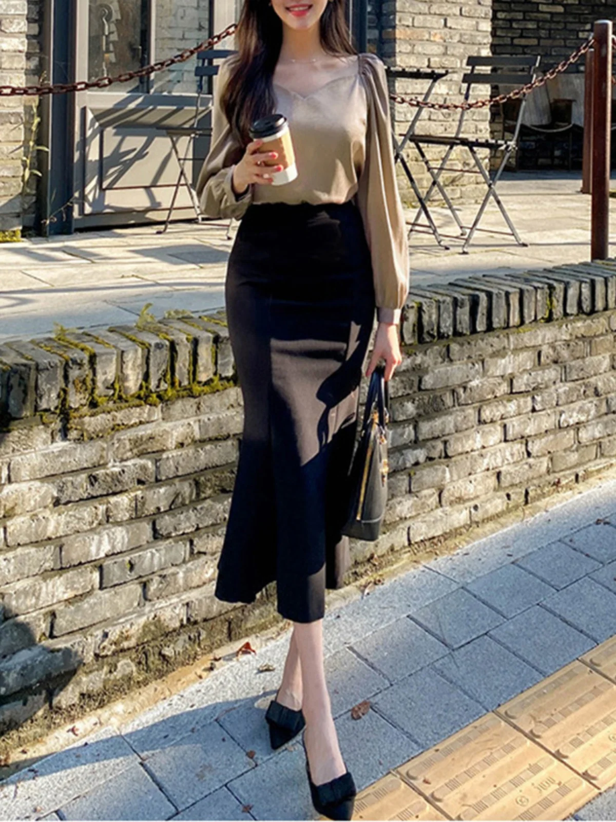 

New 2026 Women's Mid-Length A-Line Skirt Fi-Tail High Waist Zipper Casual Sle Polyester Blend Profional Sensation Skirt