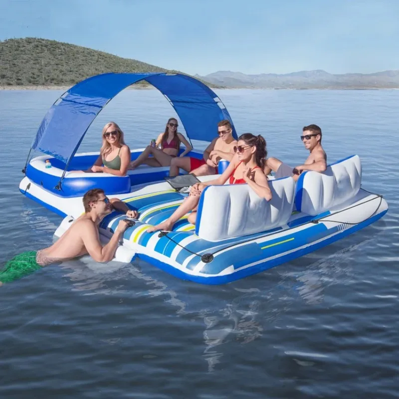 Huge Party Lake Inflatable Pool Chairs River Floating Island 6 Person Float In Water Outdoor For Sale With Sun Protectin